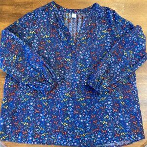 Old Navy Split V-Neck Dark Blue Floral-Print Blouse for Women Size XL NWOT!